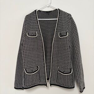 Talbots Tipped Tweed Knit Sweater Jacket Blazer XL Petite metal buttons